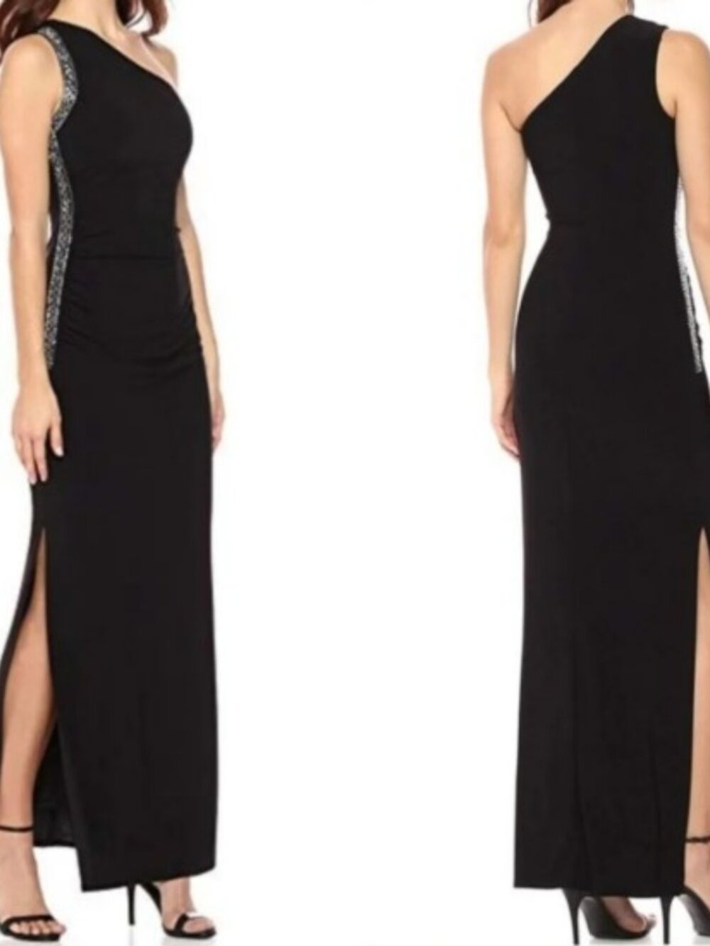 Laundry by Shelli Segal One Shoulder Beaded Black Maxi Dress Size 6